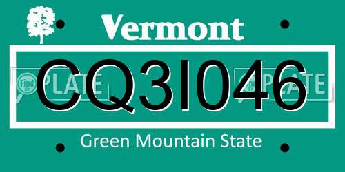 CQ3I046 Vermont License Plate