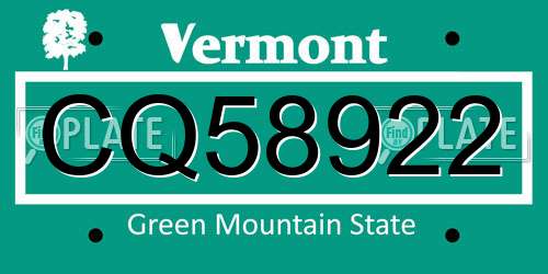 CQ58922 Vermont License Plate