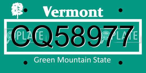 CQ58977 Vermont License Plate