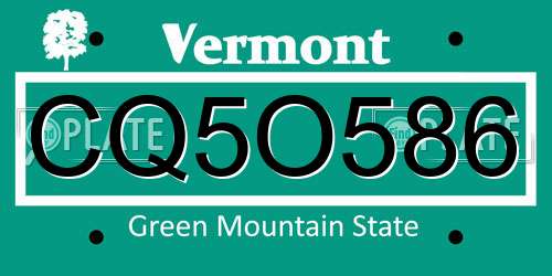 CQ5O586 Vermont License Plate