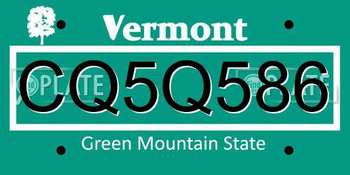 CQ5Q586 Vermont License Plate