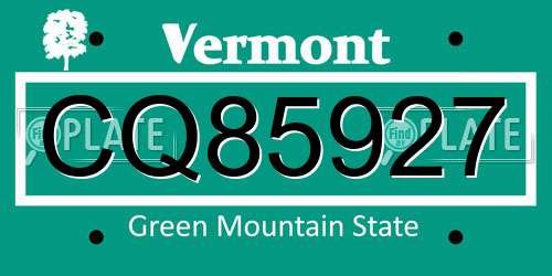 CQ85927 Vermont License Plate