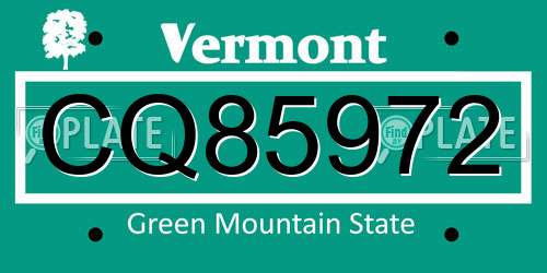 CQ85972 Vermont License Plate