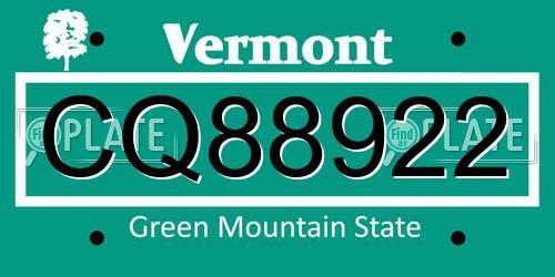 CQ88922 Vermont License Plate