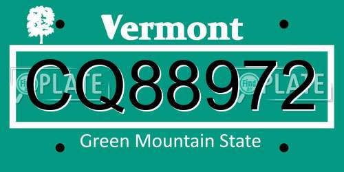 CQ88972 Vermont License Plate