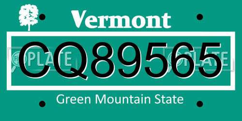 CQ89565 Vermont License Plate
