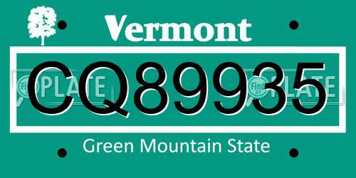CQ89935 Vermont License Plate