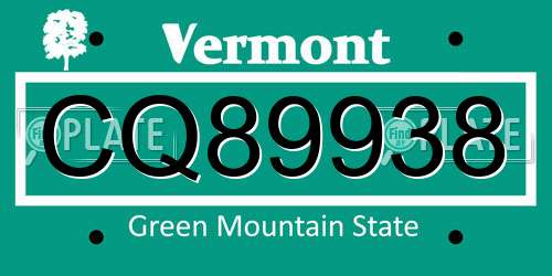 CQ89938 Vermont License Plate