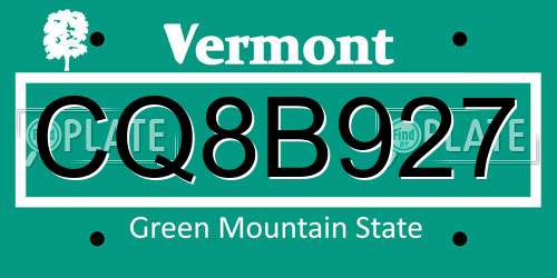 CQ8B927 Vermont License Plate