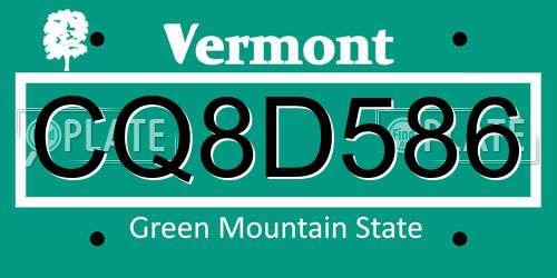 CQ8D586 Vermont License Plate