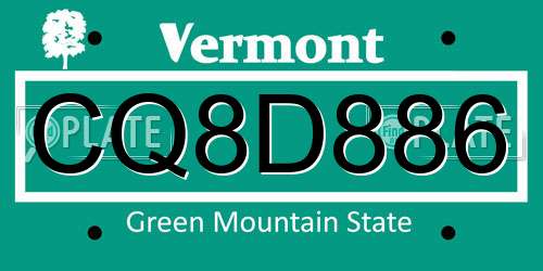 CQ8D886 Vermont License Plate