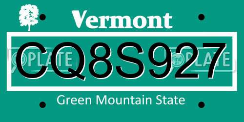 CQ8S927 Vermont License Plate