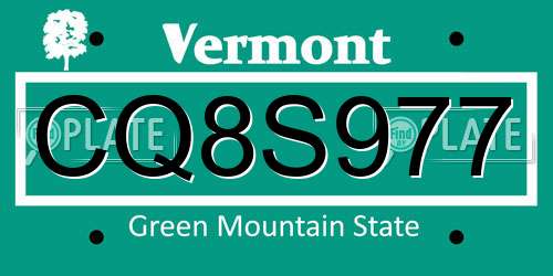 CQ8S977 Vermont License Plate