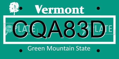 CQA83D Vermont License Plate
