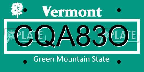 CQA83O Vermont License Plate