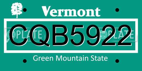 CQB5922 Vermont License Plate
