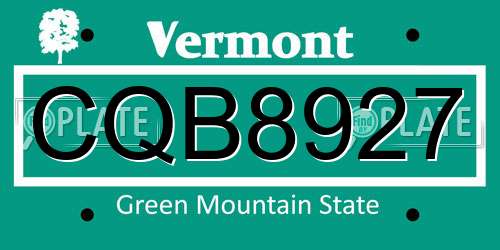 CQB8927 Vermont License Plate