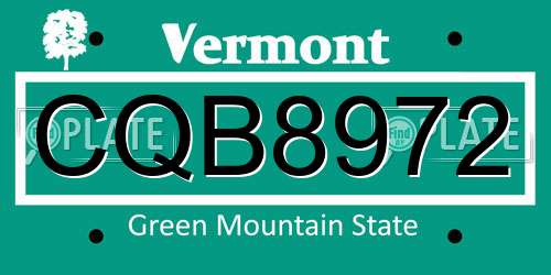CQB8972 Vermont License Plate