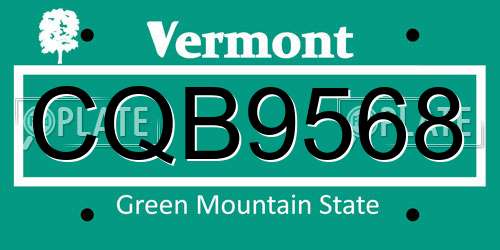 CQB9568 Vermont License Plate