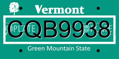CQB9938 Vermont License Plate