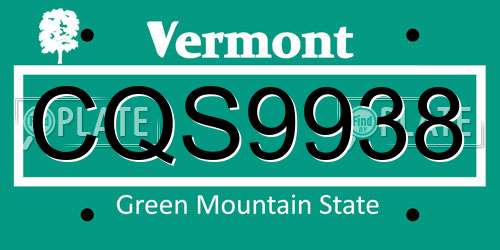 CQS9938 Vermont License Plate
