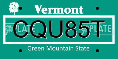CQU85T Vermont License Plate