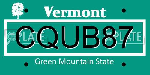 CQUB87 Vermont License Plate