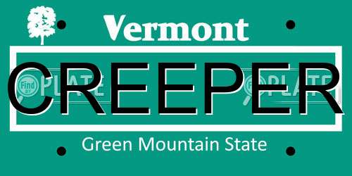 CREEPER Vermont License Plate