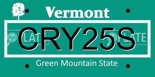 CRY25S Vermont License Plate