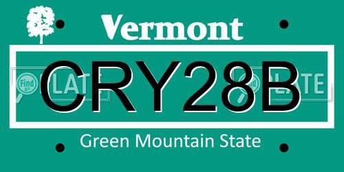 CRY28B Vermont License Plate