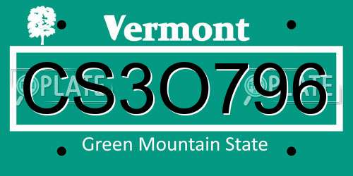 CS3O796 Vermont License Plate