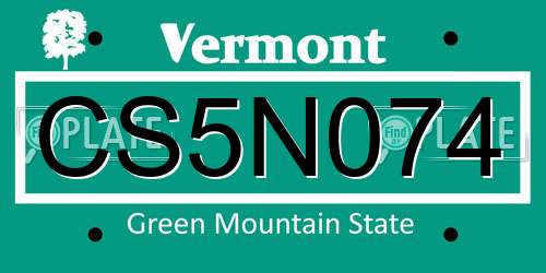 CS5N074 Vermont License Plate
