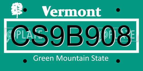 CS9B908 Vermont License Plate