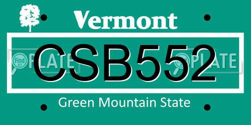CSB552 Vermont License Plate