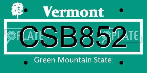 CSB852 Vermont License Plate