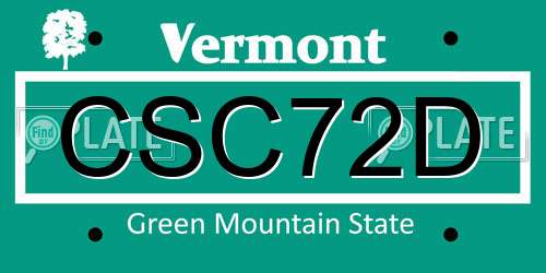 CSC72D Vermont License Plate