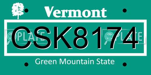 CSK8174 Vermont License Plate