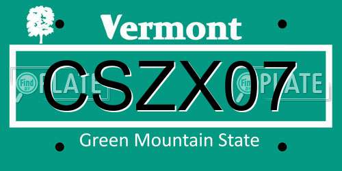 CSZX07 Vermont License Plate