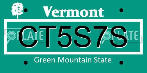 CT5S7S Vermont License Plate