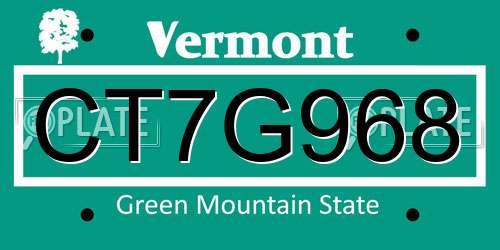 CT7G968 Vermont License Plate