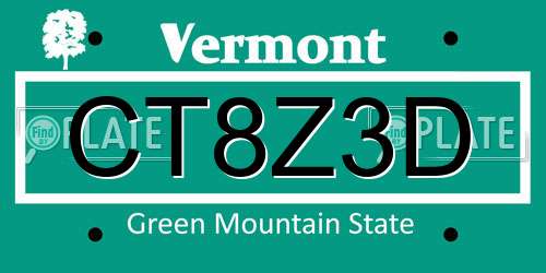 CT8Z3D Vermont License Plate