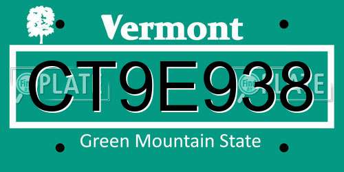 CT9E938 Vermont License Plate