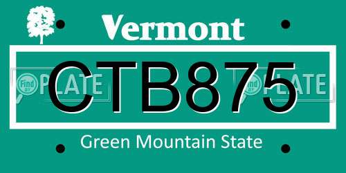 CTB875 Vermont License Plate