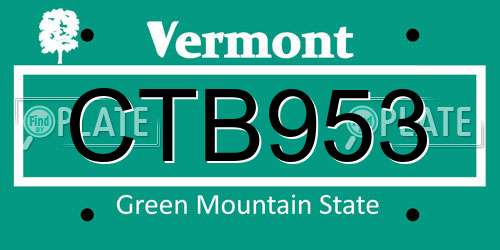 CTB953 Vermont License Plate