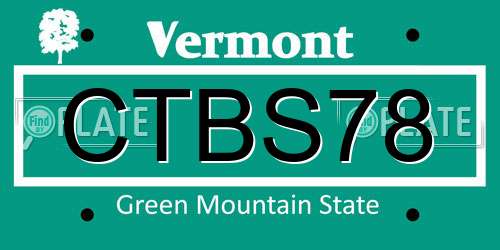 CTBS78 Vermont License Plate