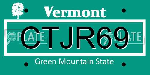 CTJR69 Vermont License Plate
