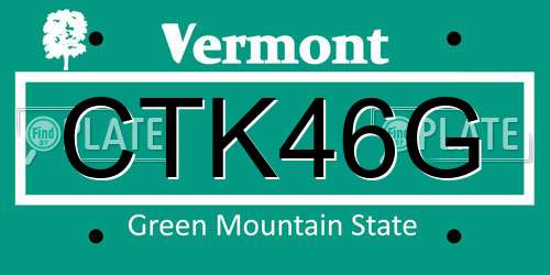 CTK46G Vermont License Plate