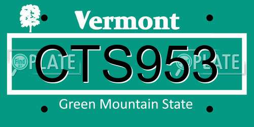 CTS953 Vermont License Plate