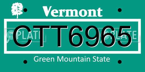 CTT6965 Vermont License Plate