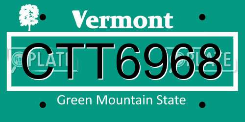 CTT6968 Vermont License Plate